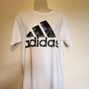 Adidas Men's White and Black Logo Tee